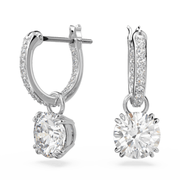 Constella drop earrings, Round cut, White, Rhodium plated