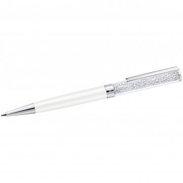 Crystalline ballpoint pen, White, Chrome plated