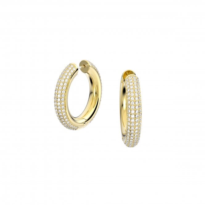 SWAROVSKI Dextera hoop earrings, Medium, White, Gold-tone plated