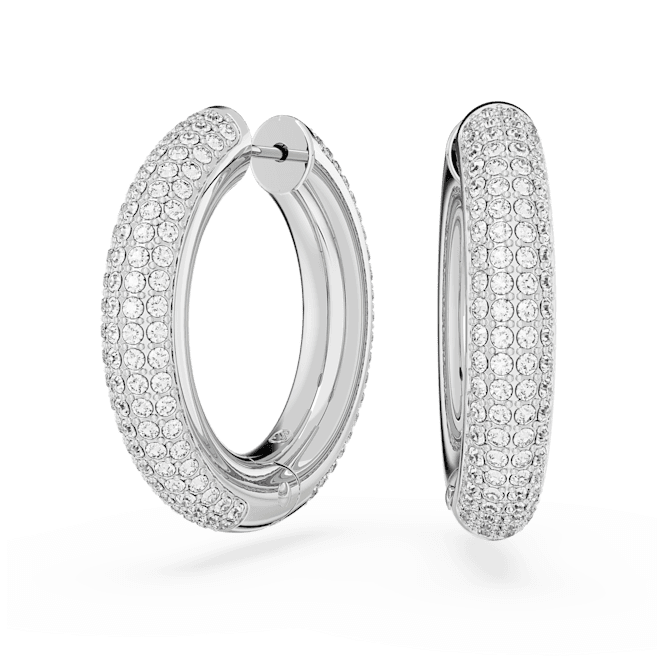 SWAROVSKI Dextera hoop earrings, Medium, White, Rhodium plated