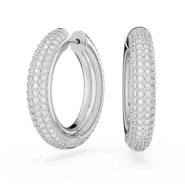 Dextera hoop earrings, Medium, White, Rhodium plated