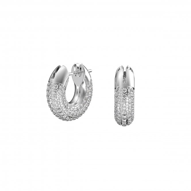 SWAROVSKI Dextera hoop earrings, Pavé, White, Rhodium plated