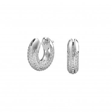Dextera hoop earrings, Pavé, White, Rhodium plated