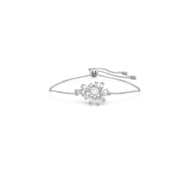Gema bracelet, Flower, White, Rhodium plated