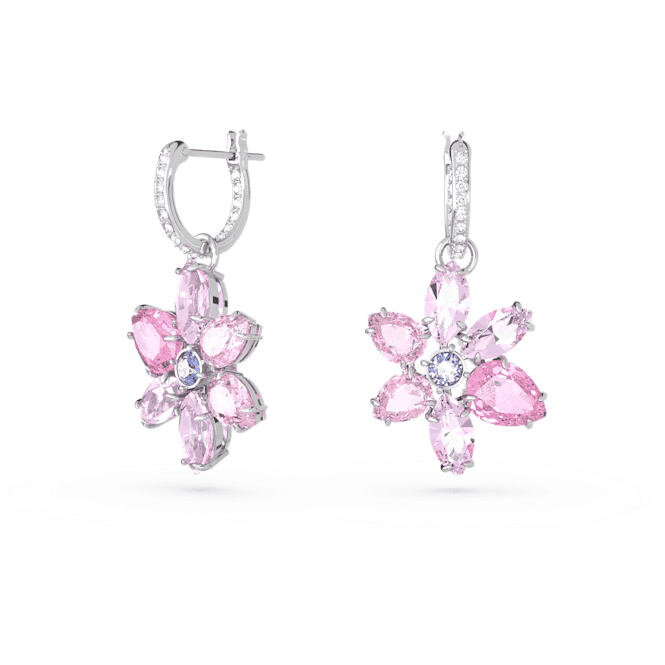 SWAROVSKI Gema drop earrings, Mixed cuts, Flower, Pink, Rhodium plated