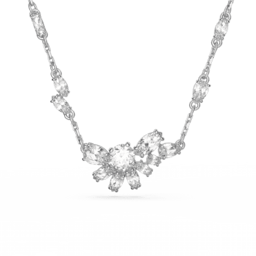 Gema pendant, Flower, White, Rhodium plated