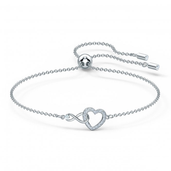 SWAROVSKI Infinity bracelet, Infinity and heart, White, Rhodium plated