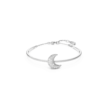Luna bangle, Moon, White, Rhodium plated