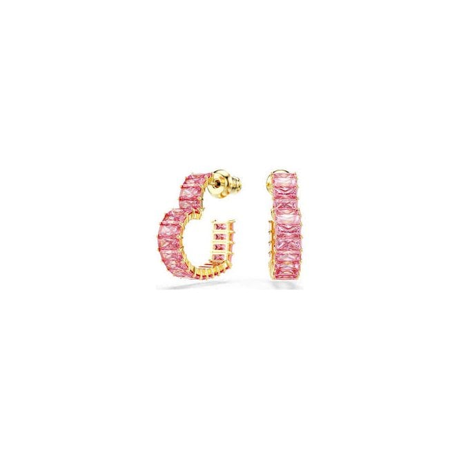 SWAROVSKI Matrix Gold and Pink Heart Hoop Earrings