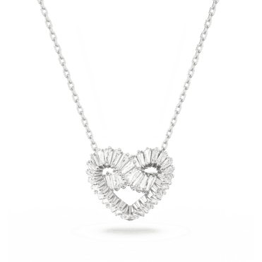 Matrix pendant, Mixed cuts, Heart, White, Rhodium plated