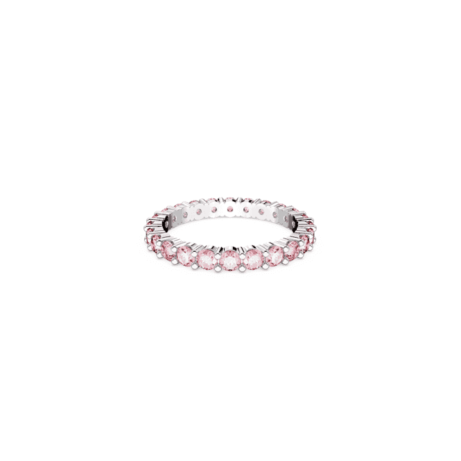 SWAROVSKI Matrix ring, Round cut, Pink, Rhodium plated