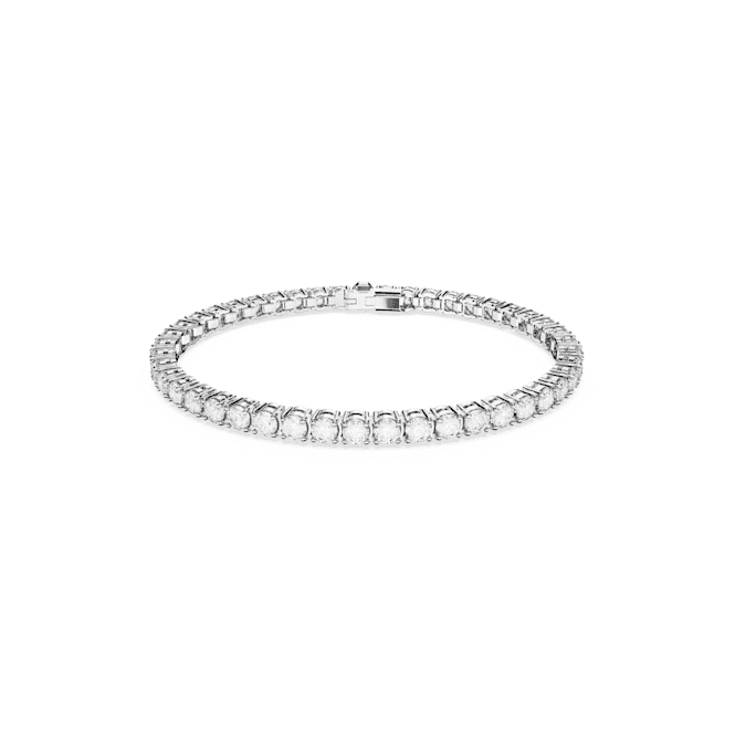 SWAROVSKI Matrix Tennis bracelet, Round cut, Small, White, Rhodium plated