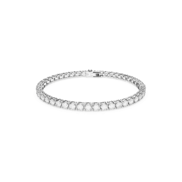 Matrix Tennis bracelet, Round cut, Small, White, Rhodium plated