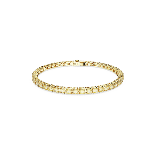 SWAROVSKI Matrix Tennis bracelet, Round cut, Small, Yellow, Gold-tone plated