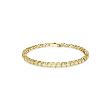 Matrix Tennis bracelet, Round cut, Small, Yellow, Gold-tone plated