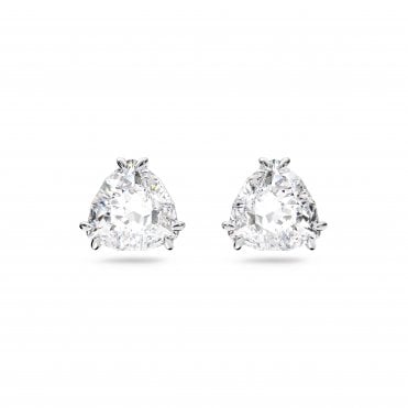 Millenia Stud Earrings, Trilliant cut crystal, White, Rhodium plated