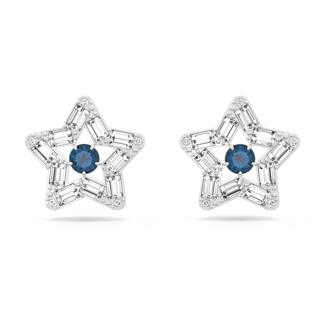 SWAROVSKI Stella stud earrings, Star, Blue, Rhodium plated