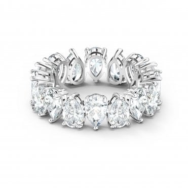 Vittore ring, Pear cut, White, Rhodium plated