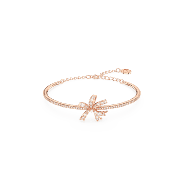 Volta bangle, Bow, White, Rose gold-tone plated