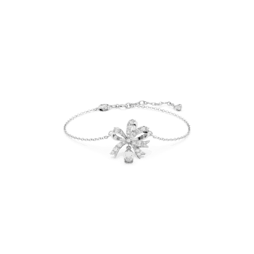 Volta bracelet, Bow, White, Rhodium plated