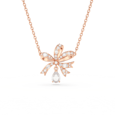 Volta necklace, Bow, Small, White, Rose gold-tone plated