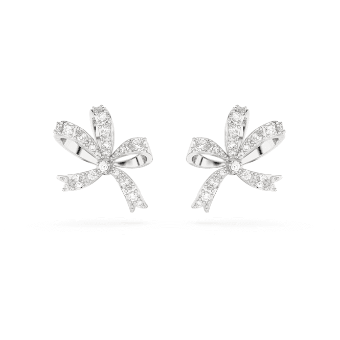 SWAROVSKI Volta stud earrings, Bow, Small, White, Rhodium plated