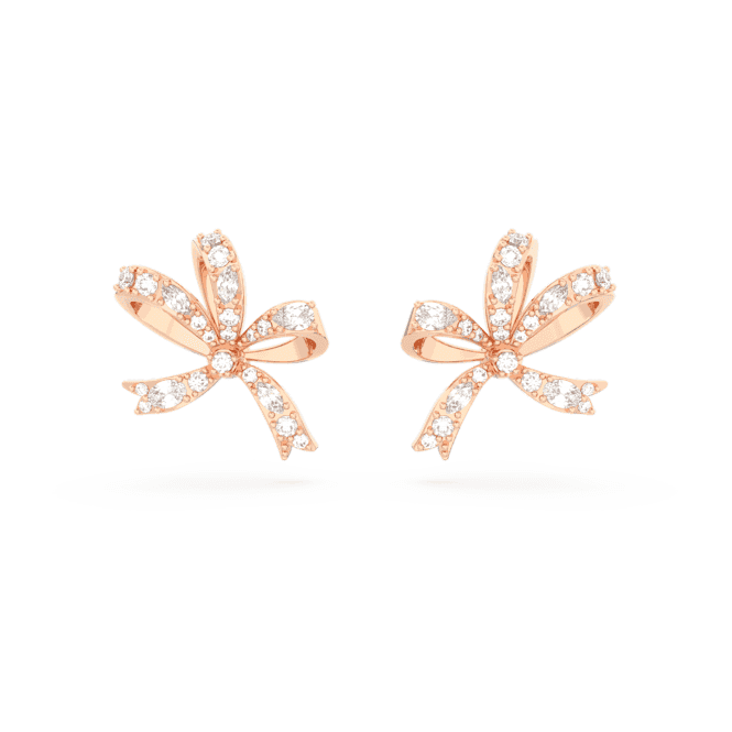 SWAROVSKI Volta stud earrings, Bow, Small, White, Rose gold-tone plated