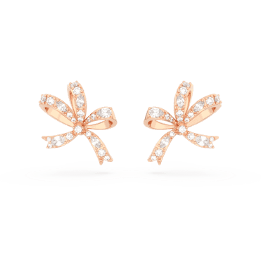 Volta stud earrings, Bow, Small, White, Rose gold-tone plated