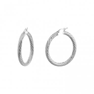Chunky Rope Silver 20mm Hoops