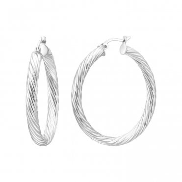 Chunky Rope Silver 30mm Hoops