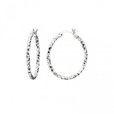 Diamond Cut Silver 25mm Hoops