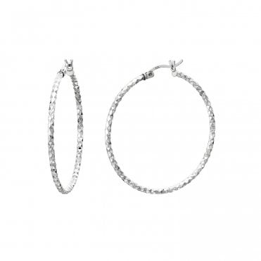 Diamond Cut Silver 35mm Hoops