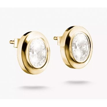 18ct Gold Plated Oval Zirconia Stud Earrings