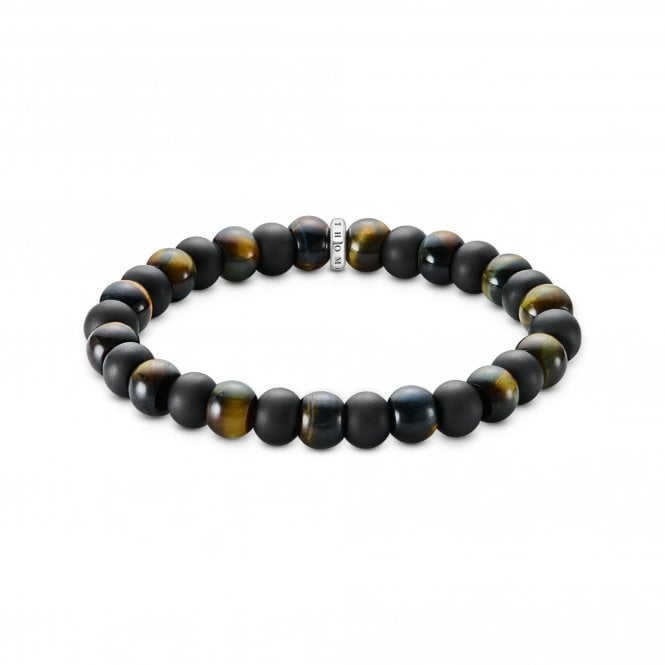 THOMAS SABO Blue, Gold, Tiger's Eye Obsidian Beaded Bracelet