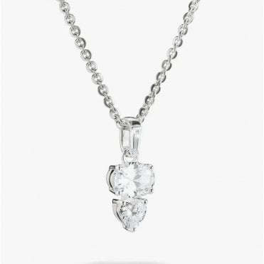 Bold Elegance Silver Oval & Heart Zirconia Necklace