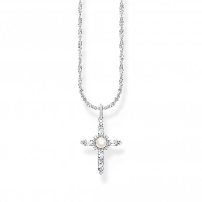 THOMAS SABO Cross Romance Necklace with Pendant White, Silver