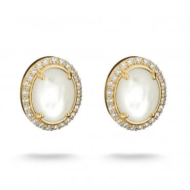 Mother of Pearl and White Zirconia Gold Plated Earrings