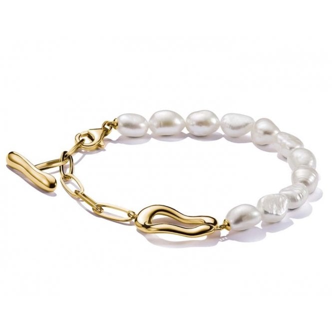 THOMAS SABO Natural Beauty Gold Plated Pearl and Link Bracelet