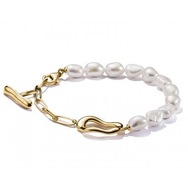 Natural Beauty Gold Plated Pearl and Link Bracelet