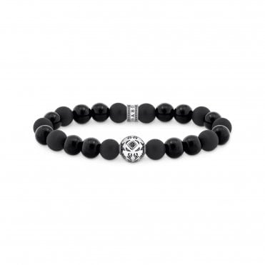 Silver blackened beads bracelet with obsidian