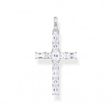 Silver Cross Pendant with White Zirconia