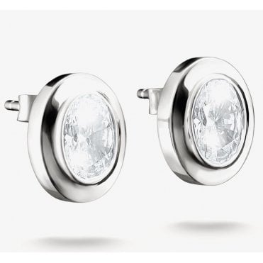 Silver Oval Zirconia Stud Earrings