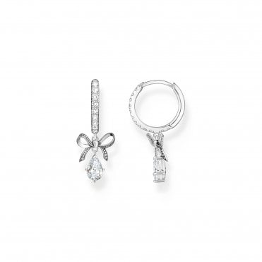 Silver True Romance Bow Pendant Hoops