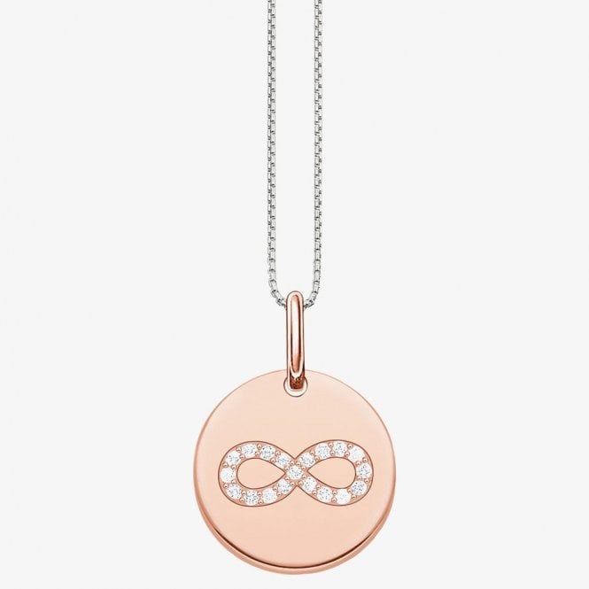 THOMAS SABO Sterling Silver and Rose Gold Plated Love Bridge Infinity Disc Necklace