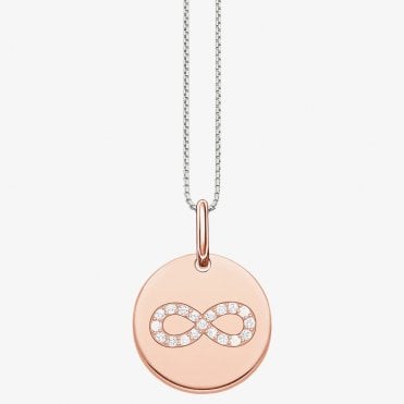 Sterling Silver and Rose Gold Plated Love Bridge Infinity Disc Necklace