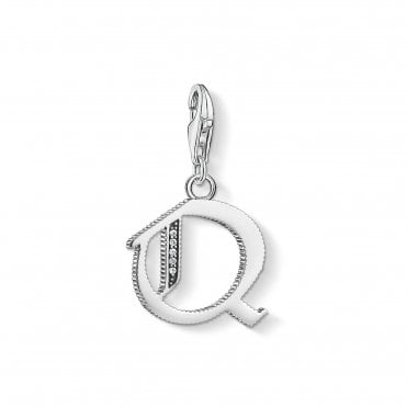 Sterling Silver & CZ Vintage Q Letter Charm