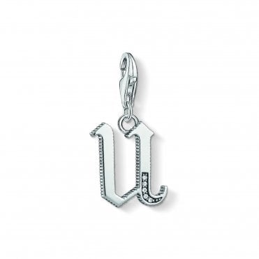 Sterling Silver & CZ Vintage U Letter Charm