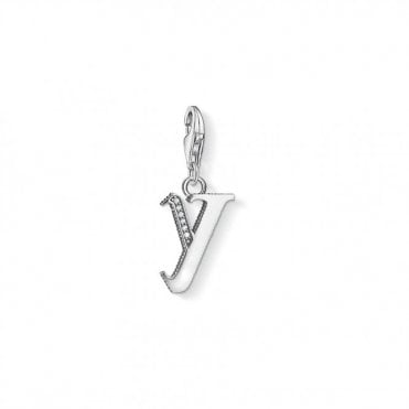 Sterling Silver & CZ Vintage Y Letter Charm