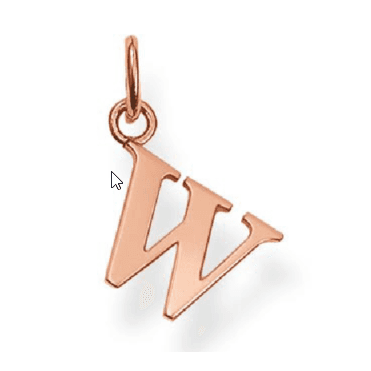 Sterling Silver Rose Gold Plated Letter W Pendant