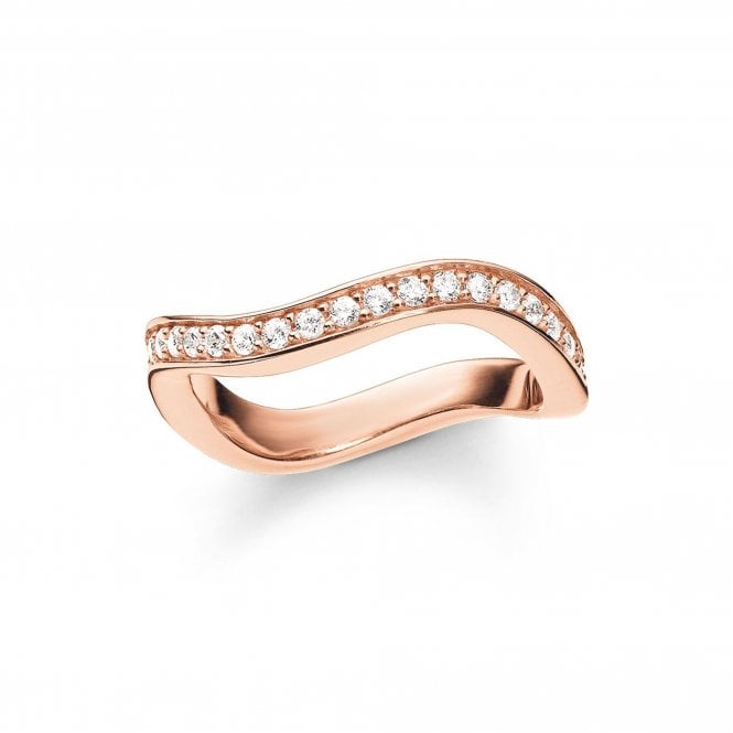 THOMAS SABO Sterling Silver Rose Gold Plated Stone Set Wave Eternity Ring